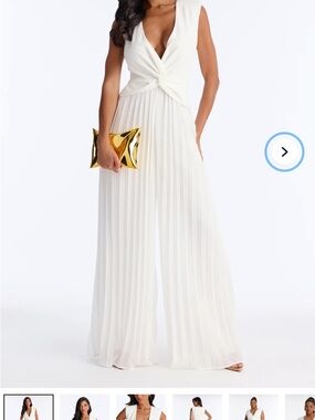 Fashion Nova White Twist-Front Pleated Wide-Leg Jumpsuit